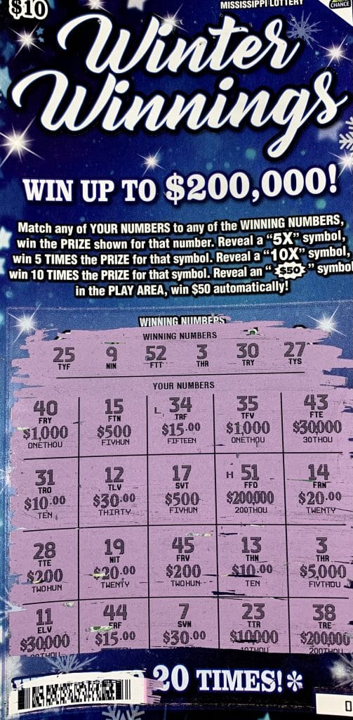 A Quitman woman won $5,000 on a Winter Winnings scratch-off game purchased at Midway Service Center on Hwy. 45, Shubuta.