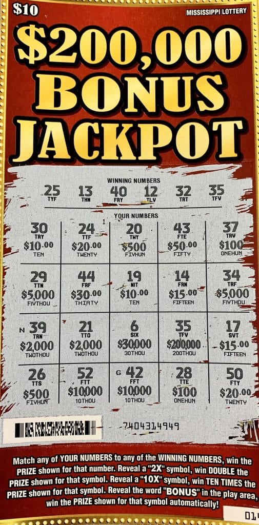 A Forest man won $200,000 on a $200,00 Bonus Jackspot scratch-off game purchased at Brians Foodmart on N. Woodland Dr., Forest.