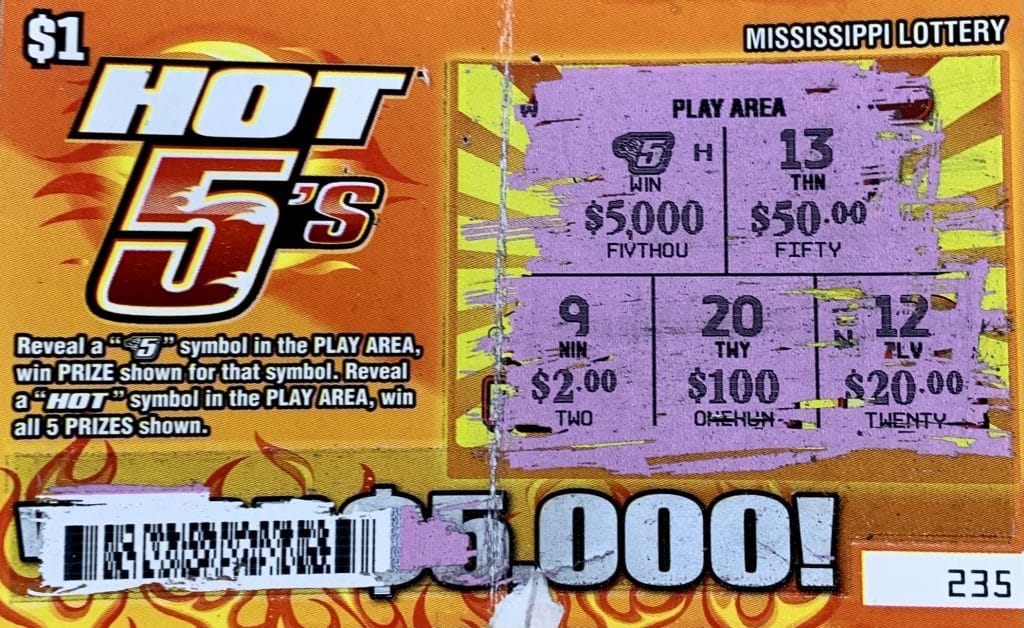 An Ocean Springs player won $5,000 on a Hot 5s scratch-off game purchased from Coastal Chevron on Ocean Springs Rd., Ocean Springs.