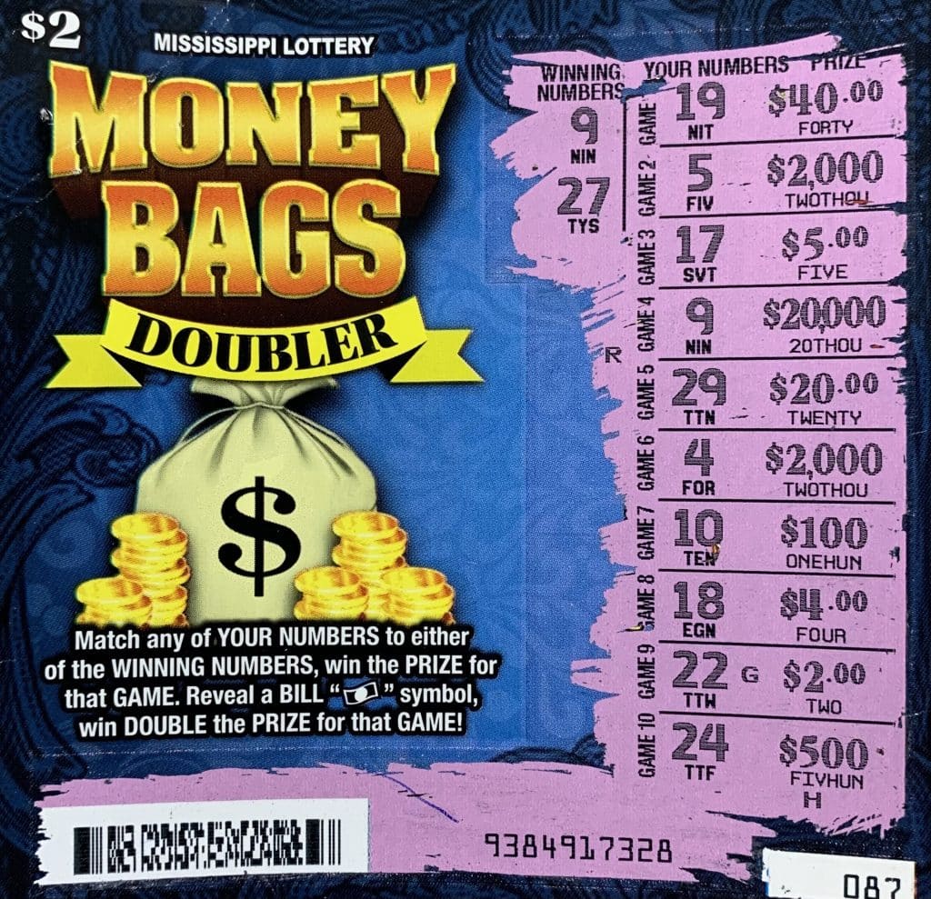 A Jackson player won $20,000 on a Money Bags Doubler scratch-off game purchased from Fast Lane Northside Drive on East Northside Dr., Jackson.