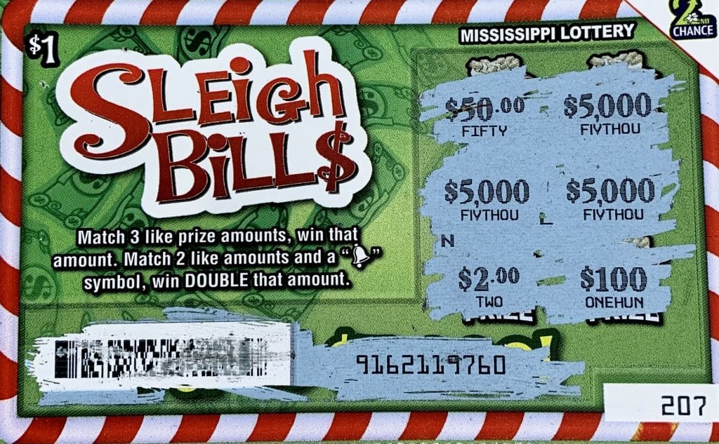 A Monticello player won $5,000 on a Sleigh Bill$ scratch-off game purchased at Ramco Minit Mart on Hwy. 98 W., Hattiesburg.