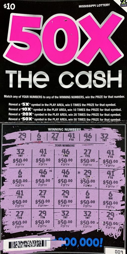 A Pascagoula man won $1,000 on a 50x the Cash scratch-off game purchased at Fast Mart on Chico Rd., Pascagoula.