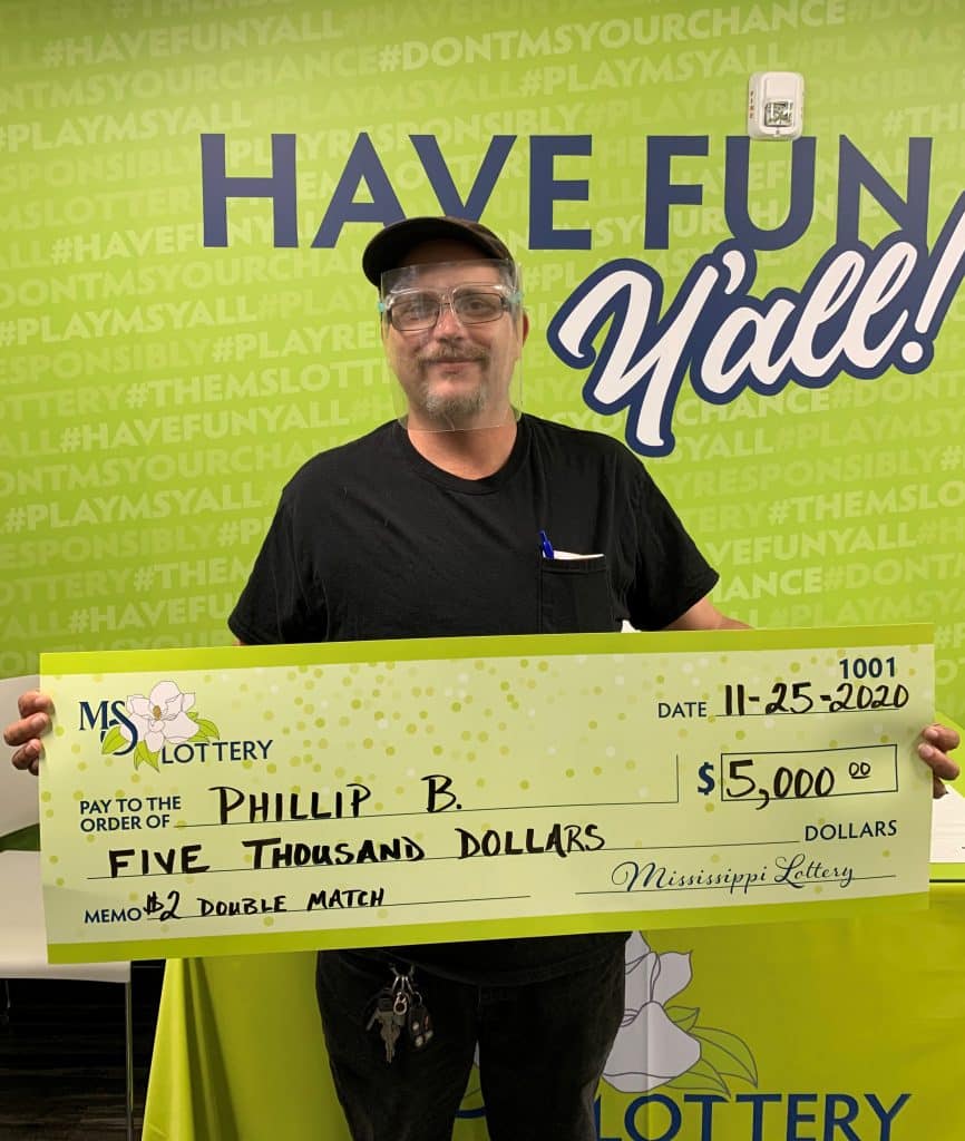 Phillip B. of Wilmer, Ala., won $5,000 on a Double Match scratch-off game purchased from Town & Country Inc. on HWY 198 E., Lucedale.