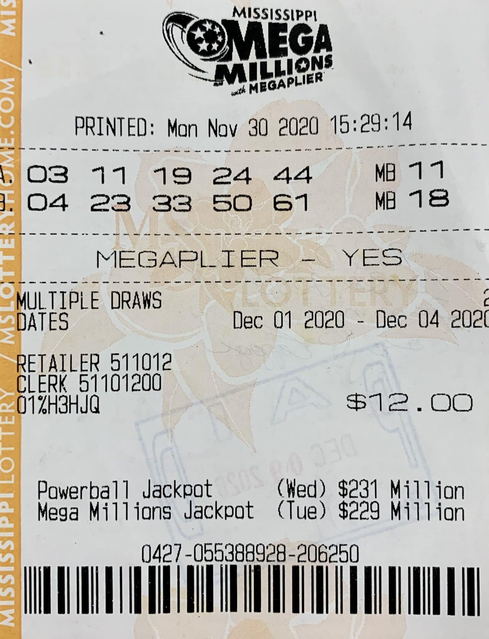 A Semmes, Ala., man won $1,500 on a Mega Millions ticket purchased from Keith’s Superstore on HWY 98, Lucedale.