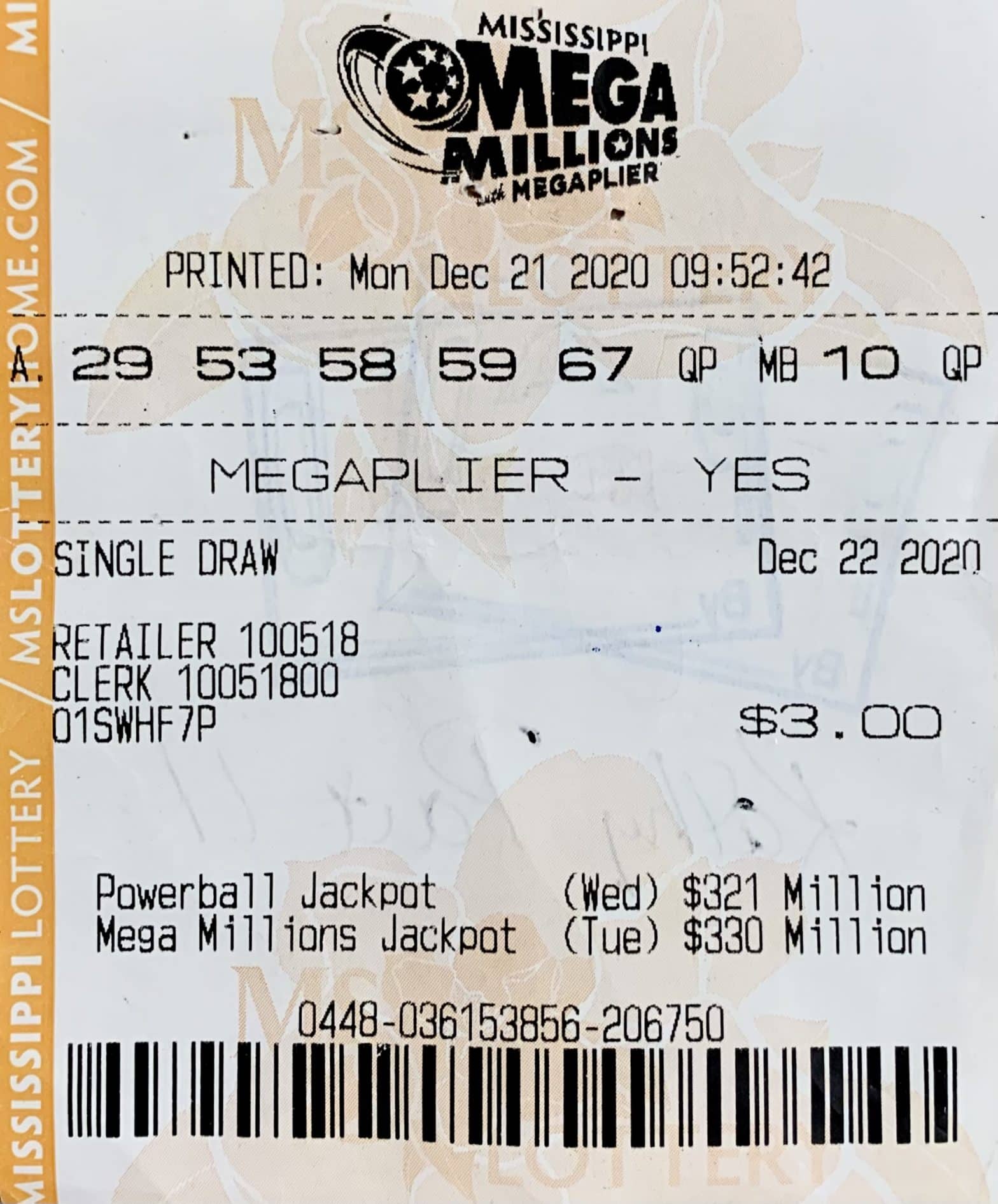 A Tupelo woman won $1,000 on a Mega Millions ticket purchased at Verona ECig and Smoke Shop on Raymond Ave., Verona.