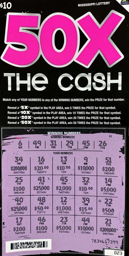 A Summit woman won $2,000 on a 50x the Cash scratch-off game purchased at Circle B on Hwy. 570 E., Summit.