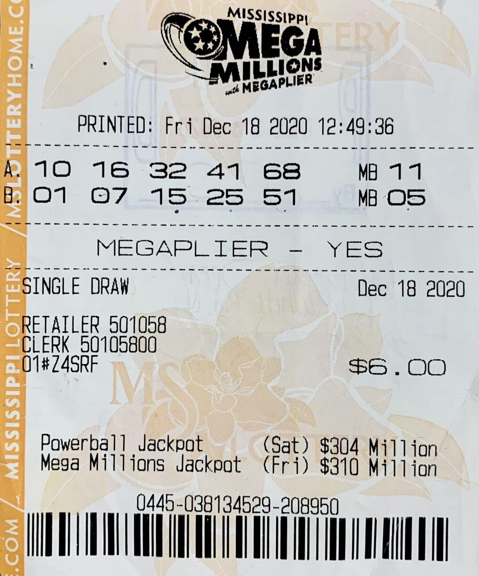 A West Point player won $30,000 on a Mega Millions ticket purchased at Spring Mart on Hwy. 69 S., Columbus.