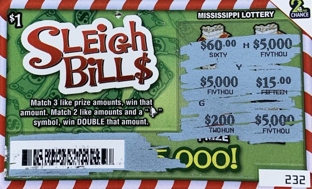 A Pearl woman won $5,000 on a Sleigh Bill$ scratch-off game purchased from J & I & R Raceway LLC on Clinton Blvd., Jackson.