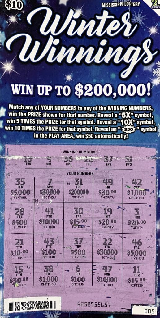 A Biloxi player won $1,000 on a Winter Winnings scratch-off game purchased at The C Store on A Mallet Rd., D’Iberville.