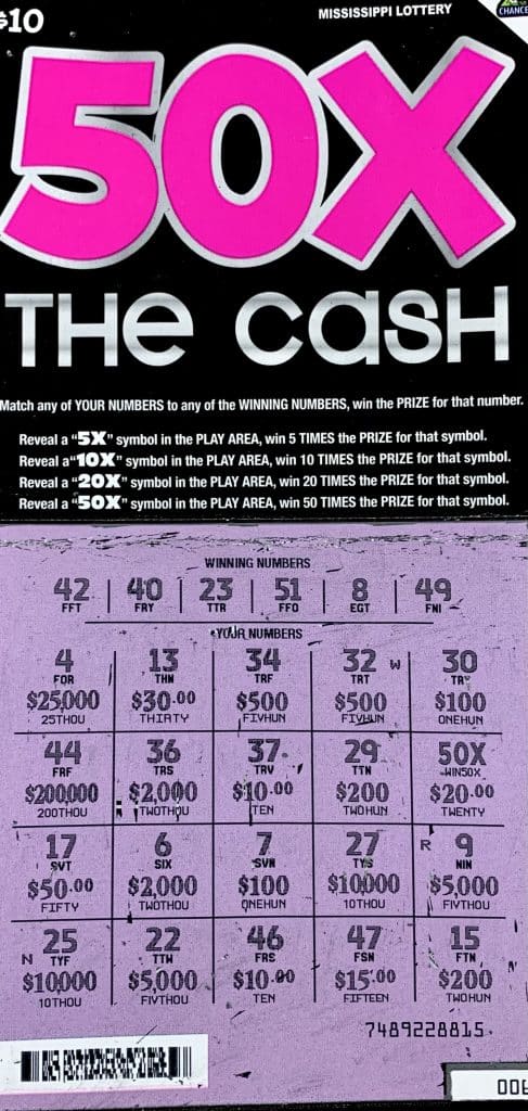 A Brookhaven player won $1,000 on a 50x the Cash scratch-off game purchased at JR Food Mart on Main St., Liberty.