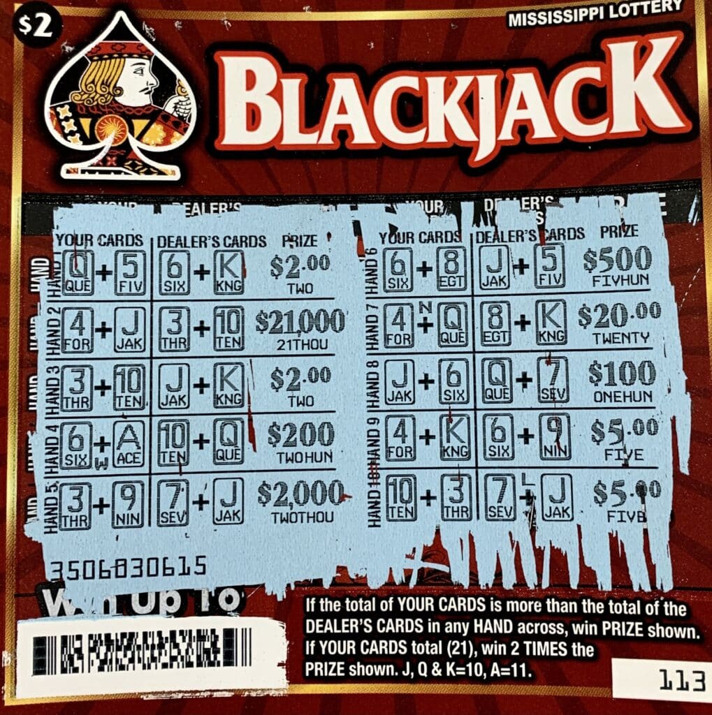 A Byram man won $21,000 on a Blackjack scratch-off game purchased from Chevron Byram on S. Siwell Rd., Byram.