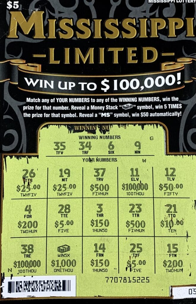 A Decatur, Ga., woman won $5,000 on a Mississippi Limited scratch-off game purchased from Houston Discount Tobacco Inc. on S. Jackson St., Houston.