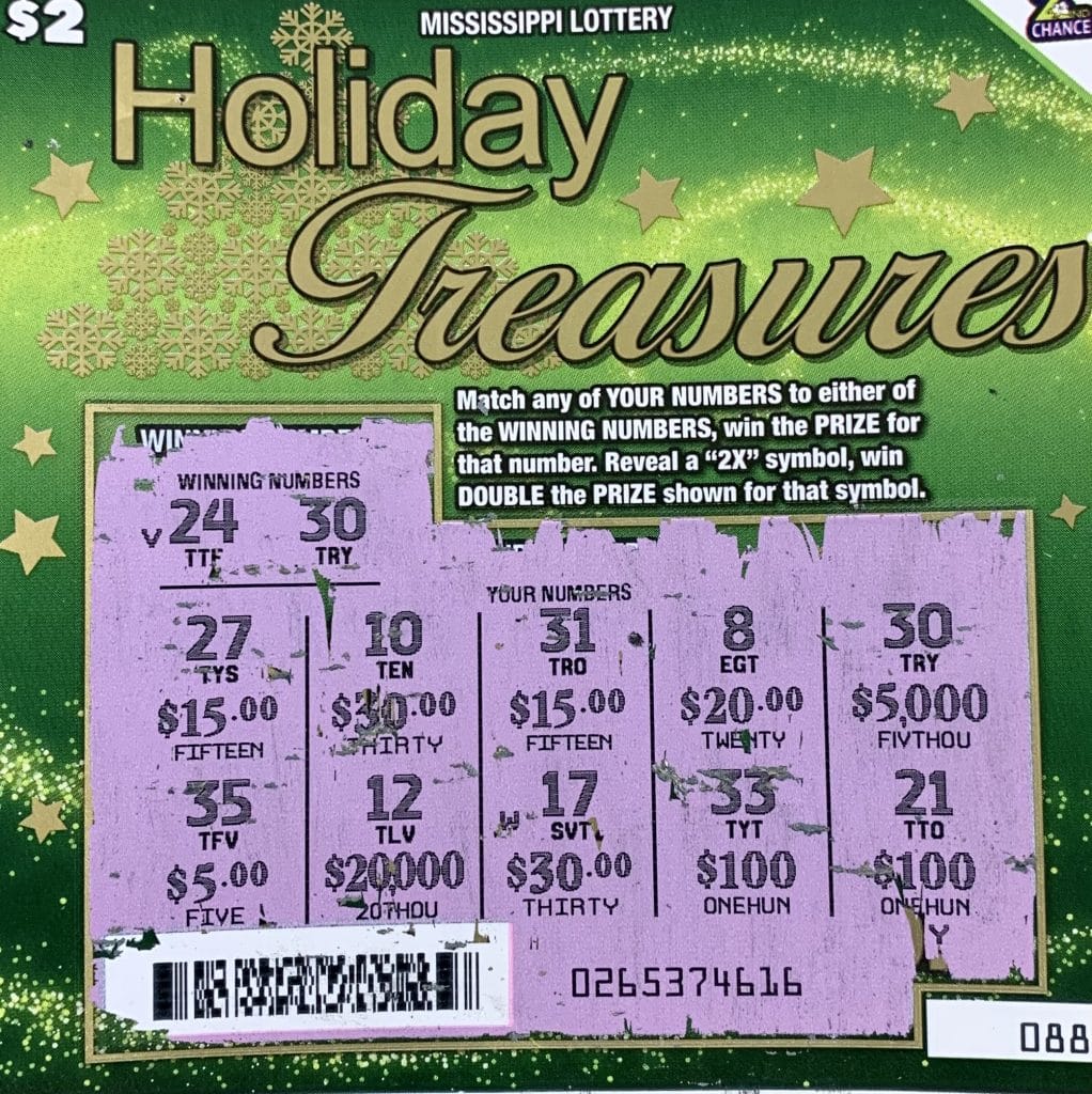 A Grand Bay, Ala., player won $5,000 on a Holiday Treasures scratch-off game purchased at Clark Oil on Telephone Rd., Pascagoula.