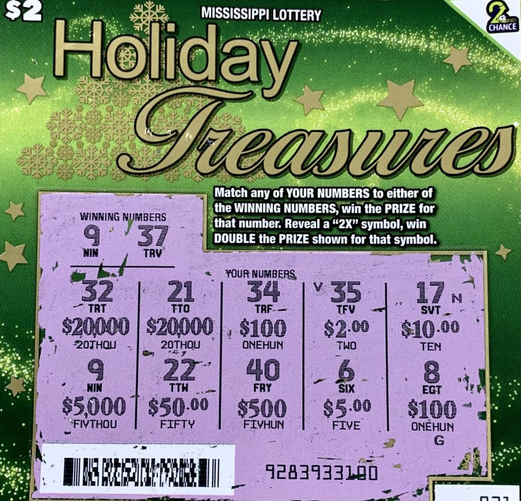 A Gulfport woman won $5,000 on a Holiday Treasures scratch-off game purchased at Circle K on Cedar Lake Rd., Biloxi.