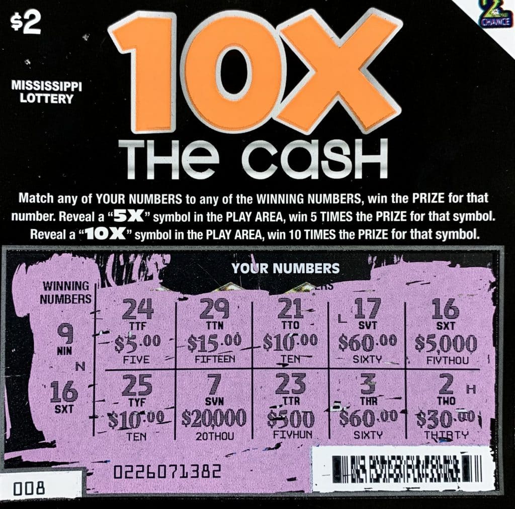 A Holly Springs woman won $5,000 on a 10x the Cash scratch-off game purchased at Potts Camp Food Mart on Church Ave., Potts Camp.