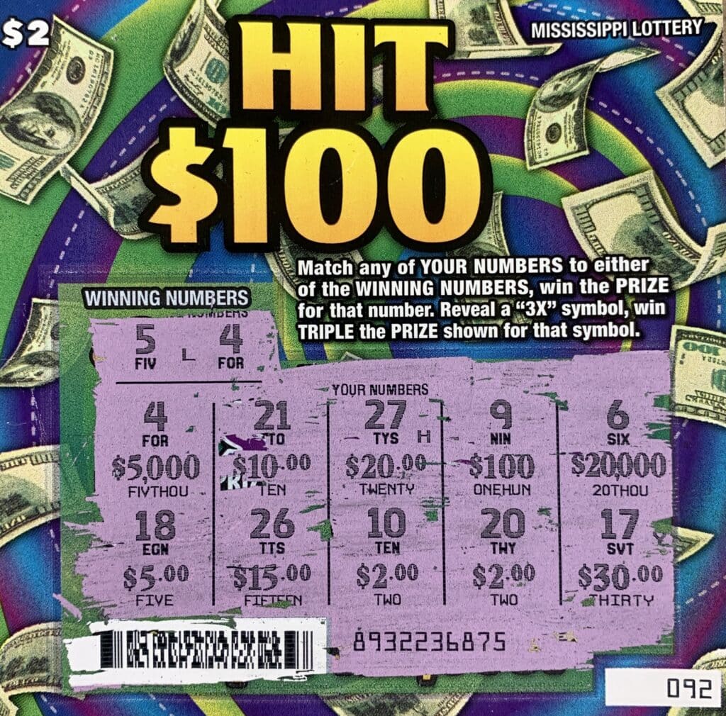 A Lucedale man won $5,000 on a Hit $100 scratch-off game purchased from Miss Heather’s Texaco on Hwy. 57, Vancleave.