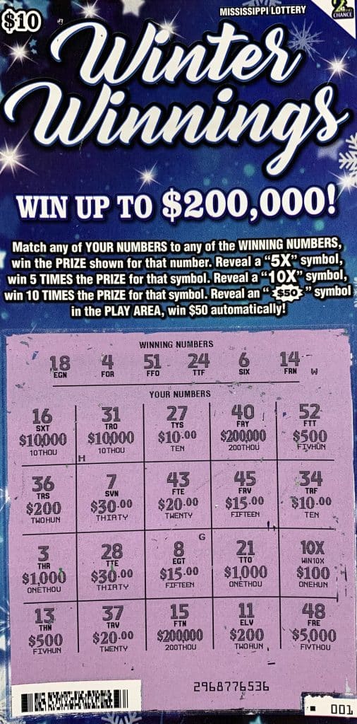 A Magee woman won $1,000 on a Winter Winnings scratch-off game purchased at Circle K on Pinola Dr. SE, Magee.