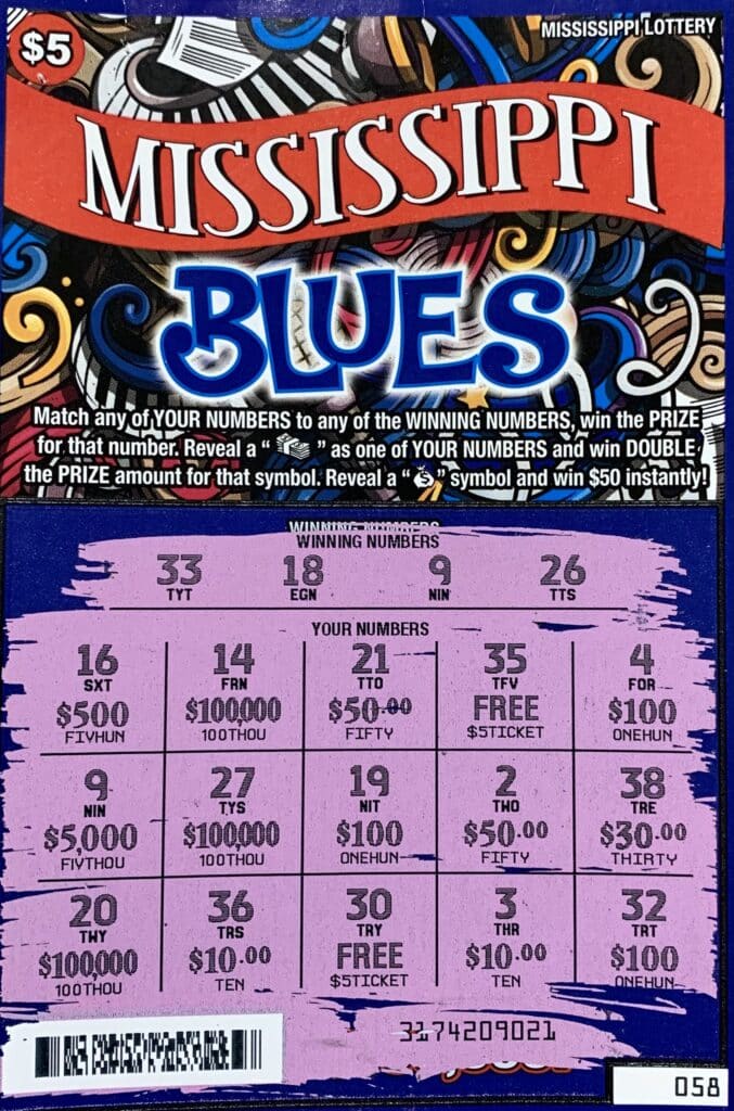 A Marshall County man won $5,000 on a MS Blues scratch-off game purchased at Victoria Stop at 474 Victoria Rd., Byhalia.