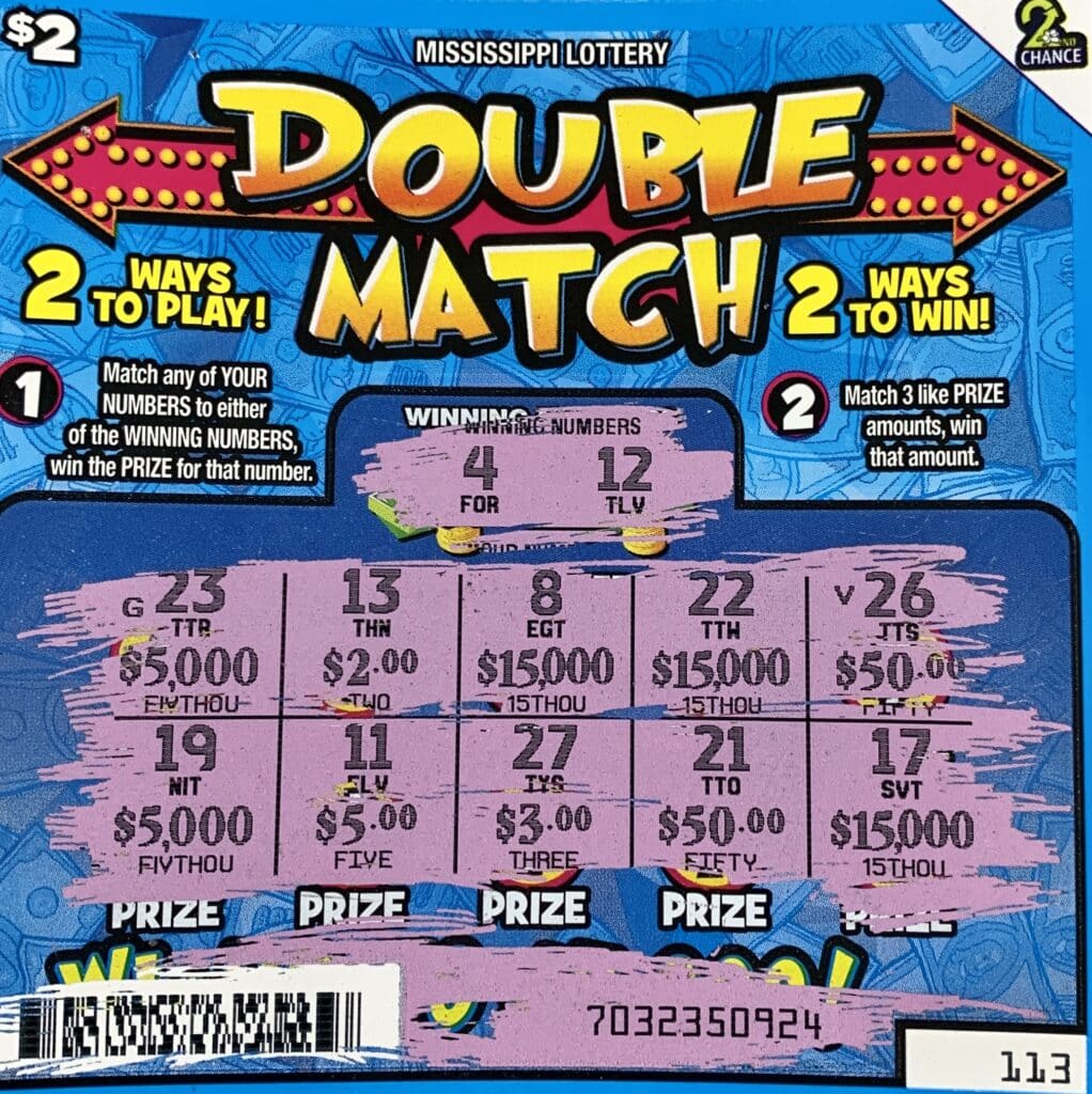 A Marshall county man won $15,000 on a Double Match scratch-off game purchased from Waterford Express on Hwy. 7 S., Waterford.