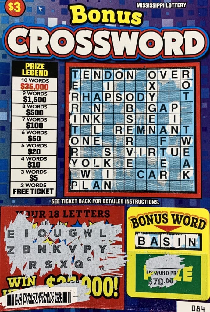 A Philadelphia player won $1,500 on a Bonus Crossword scratch-off game purchased from Nance’s Northside Shortstop on Pecan Ave., Philadelphia.