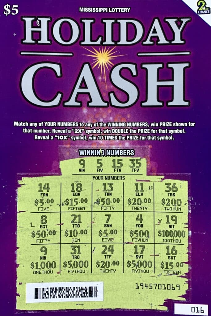 A Pontotoc woman won $1,000 on a Holiday Cash scratch-off game purchased from Eastside Express LLC on E. Oxford St., Pontotoc.