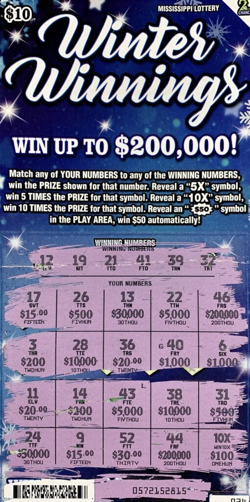 An Aberdeen man won $1,000 on a Winter Winnings scratch-off game purchased from Sprint Mart on Hwy. 145, Nettleton.