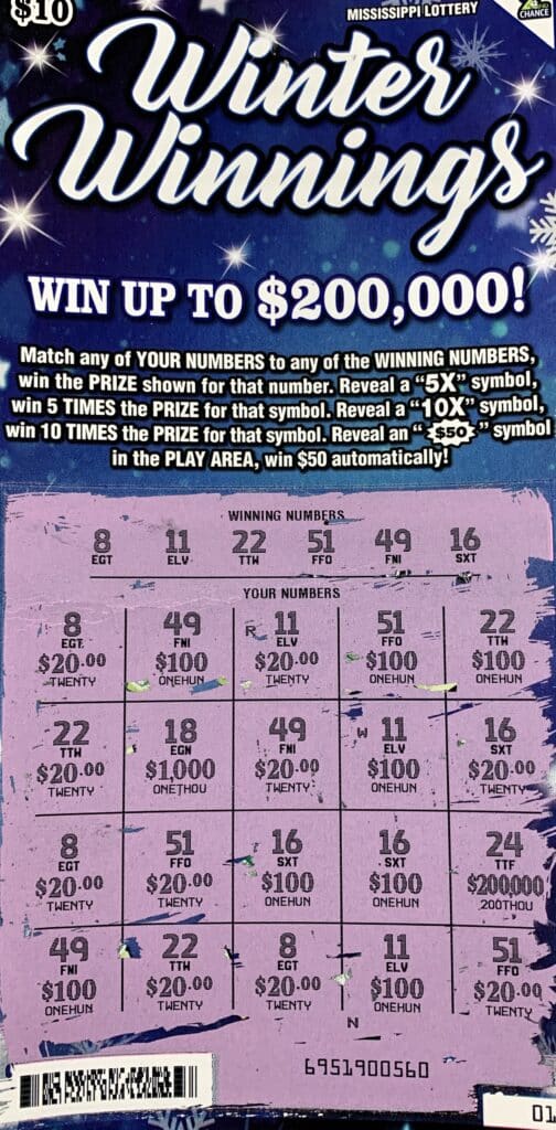 An Ackerman woman won $1,000 on a Winter Winnings scratch-off game purchased from Zippin on W. Main St., Ackerman.