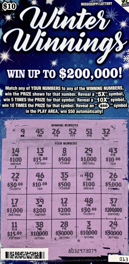 An Issaquena County man won $5,000 on a Winter Winnings scratch-off game purchased from Rick’s Express #3 on Hwy. 61 N., Rolling Fork.