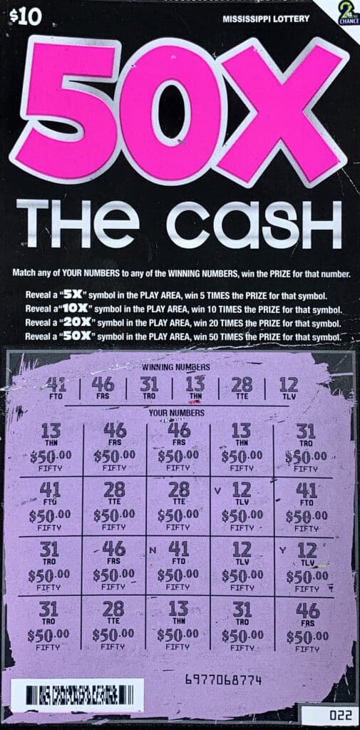 A Memphis, Tenn., man won $1,000 on a 50x the Cash scratch-off game purchased from Mike’s Food and Gas 2 on Hwy. 51 S., Senatobia.