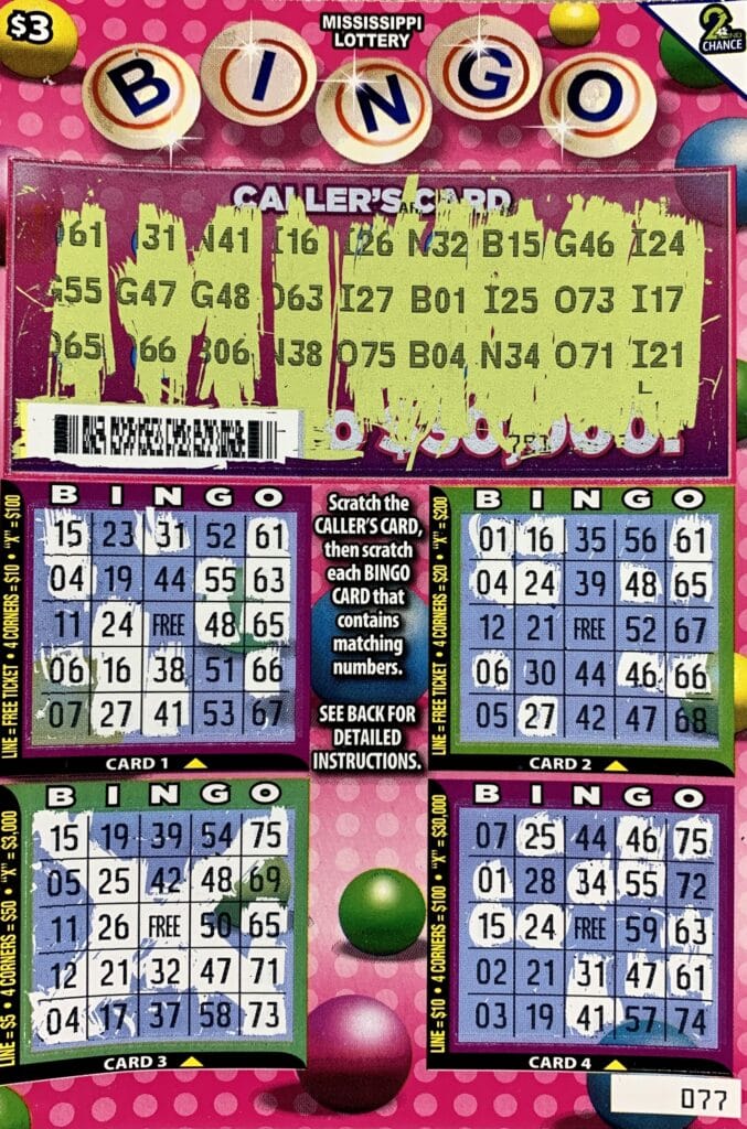 A Mendenhall woman won $3,000 on a Bingo scratch-off game purchased from Tobacco Market #5 on Simpson Hwy. 149, Mendenhall.