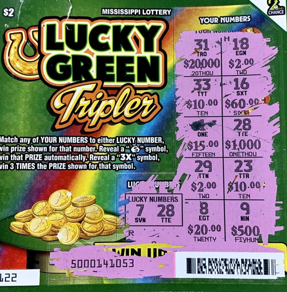 A Meridian woman won $1,000 on a Lucky Green Tripler scratch-off game purchased from A&A Express Lane LLC on Causeyville Rd., Meridian.