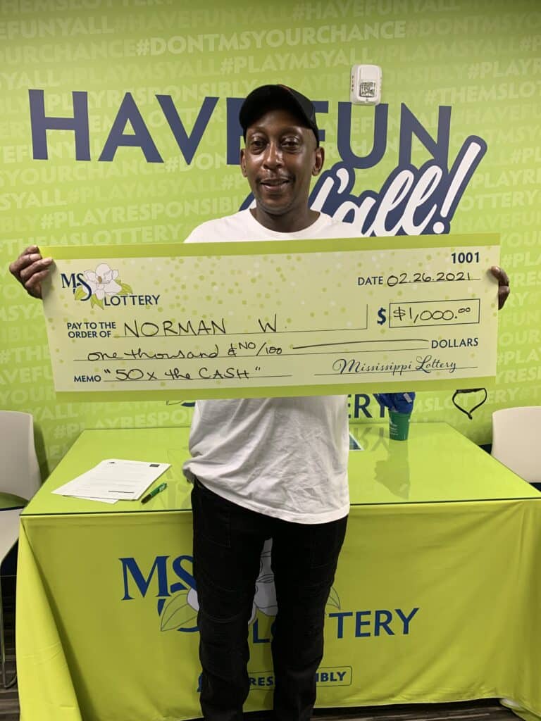 Norman W. of Jackson won $1,000 on a 50x the Cash scratch-off game purchased at Colonial Mart Valero on Old Canton Rd., Jackson.