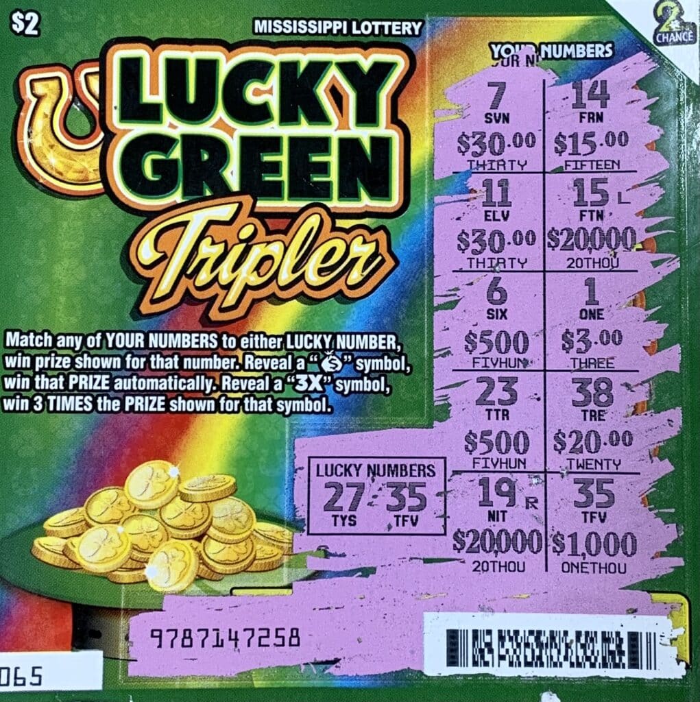 An Oxford player won $1,000 on a Lucky Green Tripler scratch-off game purchased from Batesville Express LLC on Hwy. 6, Batesville.