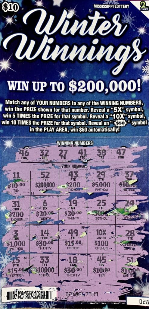 A Ridgeland man won $1,000 on a Winter Winnings scratch-off game purchased from Hwy 51 Chevron on Hwy. 51, Ridgeland.