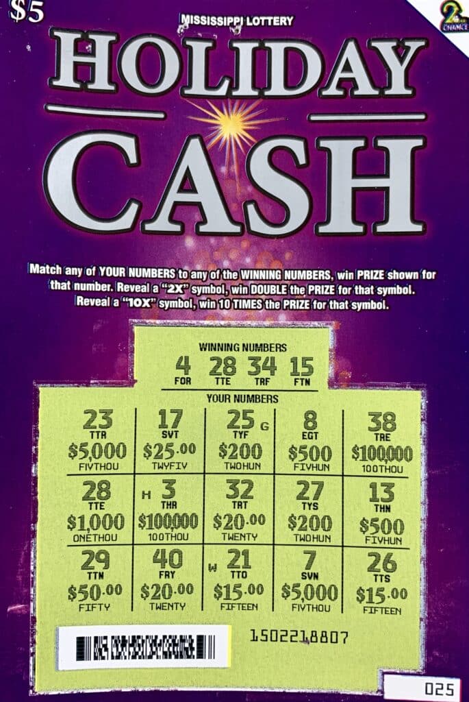 A Sulligent, Ala., player won $1,000 on a Holiday Cash scratch-off game purchased from Tri Star Inc on Hwy. 12 E., Caledonia.