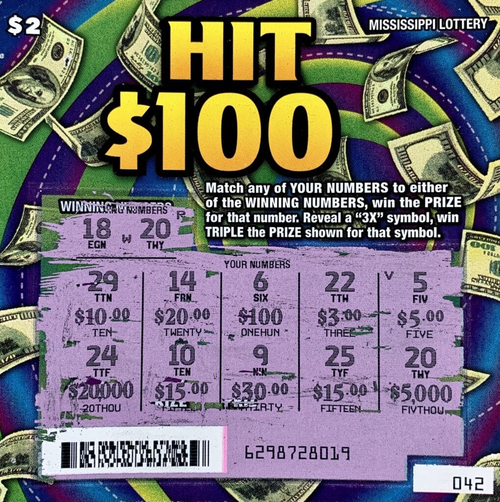 A Vicksburg woman won $5,000 on a Hit $100 scratch-off game purchased from Suds N Smokes on Hwy. 27, Vicksburg.