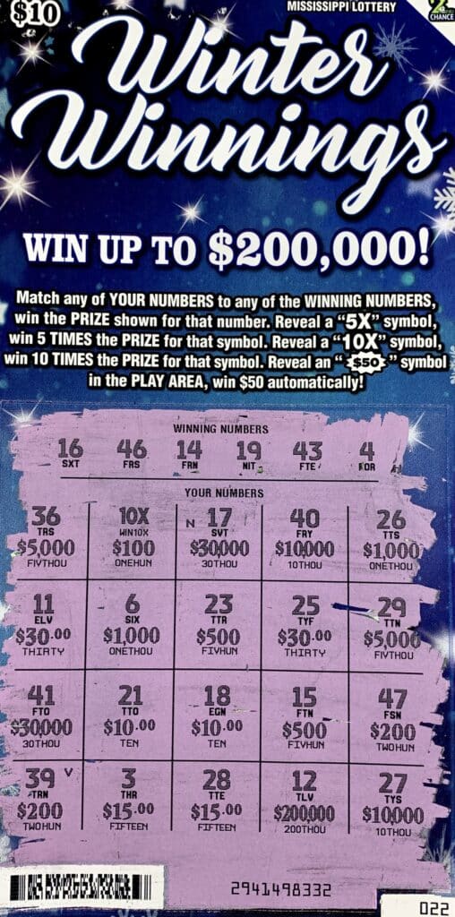 An Amory player won $1,000 on a Winter Winnings scratch-off game purchased from Chevron on Hwy. 278 E., Amory.