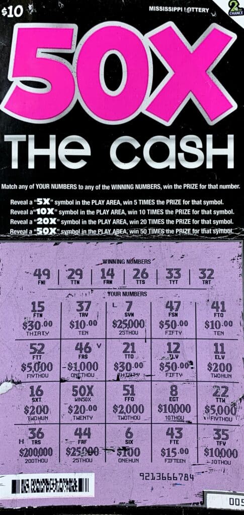 A Baldwyn woman won $1,000 on a 50x the Cash scratch-off game purchased from Sprint Mart #39 on Barnes Crossing Rd., Tupelo.