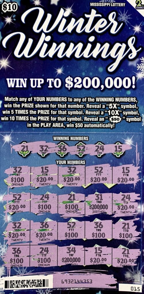 A Choctaw County man won $1,000 on a Winter Winnings scratch-off game purchased from Sprint Mart on Hwy. 12 W., Starkville.