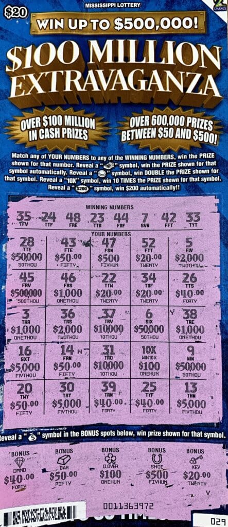 A Clarke County man won $1,000 on a $100 Million Extravaganza scratch-off game purchased at Fast Stop of Enterprise on Hwy. 513, Enterprise.