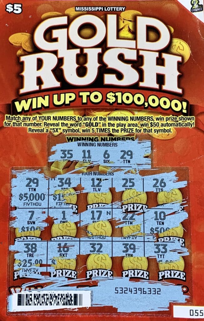 A Collins woman won $5,000 on a Gold Rush scratch-off game purchased from Keith’s Superstore #127 LLC on Hwy. 49, Collins.