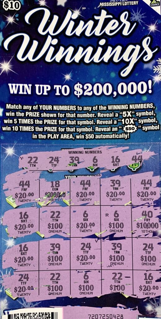 A Greene County player won $1,000 on a Winter Winnings scratch-off game purchased from Tater’s Chevron on Dogwood Ave., Richton.