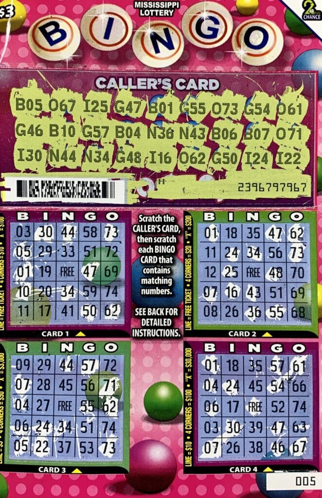 A Hattiesburg woman won $30,000 on a Bingo scratch-off game purchased at Race Trac #2483 on Lorraine Rd., Gulfport.