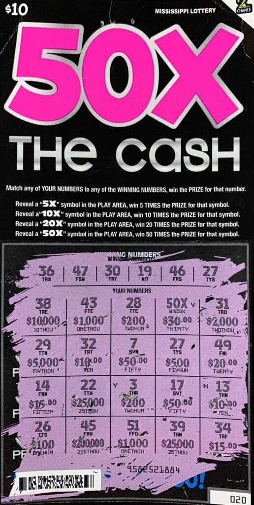 A Jackson man won $2,000 on a 50x the Cash scratch-off game purchased at Sunrise Food Mart on Hwy. 18 South, Jackson.