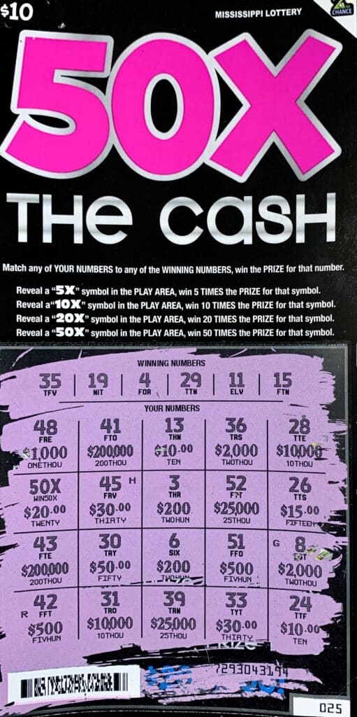 A Jackson woman won $1,000 on a 50x the Cash scratch-off game purchased from Chukstop Food Mart Convenience Store on Robinson St., Jackson.