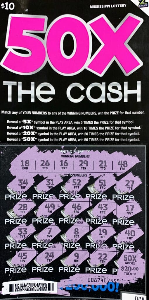 A Jackson woman won $1,000 on a 50x the Cash scratch-off game purchased from Quick Stop on E. Northside Dr., Clinton.