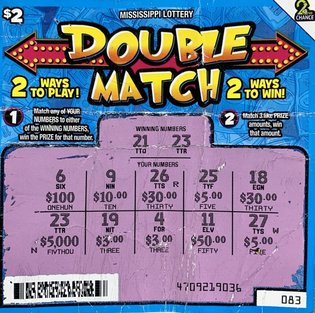 A Kiln man won $5,000 on a Double Match scratch-off game purchased from Keith’s Superstore on Hwy. 90, Bay St. Louis.