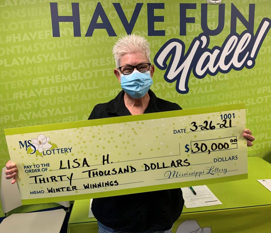 Lisa H. of Tupelo won $30,000 on a Winter Winnings scratch-off game purchased at V-Mart on N. Eason Blvd., Tupelo.