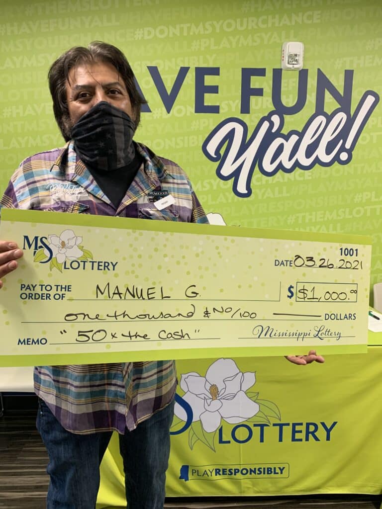 Manuel G. of Pearl won $1,000 on a 50x the Cash scratch-off game purchased at Texaco Foodmart on S. Pearson Rd., Pearl.