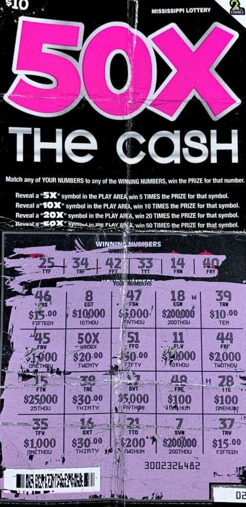 A Moss Point man won $1,000 on a 50x the Cash scratch-off game purchased from Brown’s Corner Store on Bayou Cumbest Rd., Moss Point.